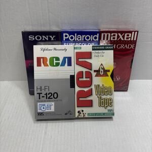 NOS Lot Of 5blank Sealed VHS Tapes Sony Maxell RCA Polaroid